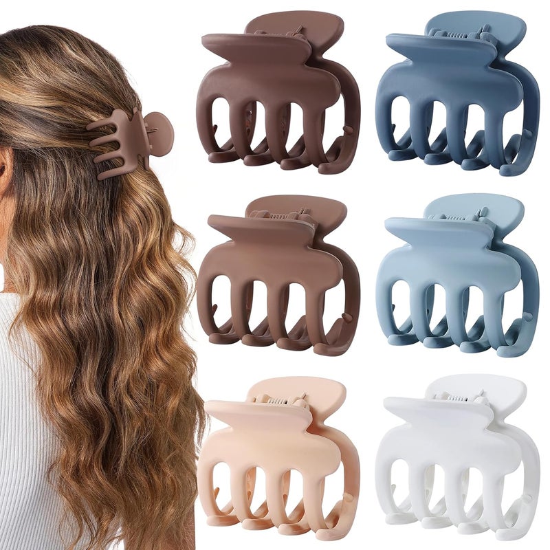 USDNICE 6 Pcs Hair Clips Small Claw Clips for Thin Hair Medium Matte Non-slip Hair Accessories for Women and Girls (Brown Blue) - Image 1